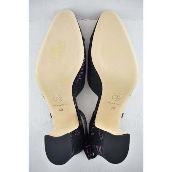 Chanel 22P Mademoiselle Coco Sling CC Black Grey Denim Slingback Sandal Heel 40 - Picture 12 of 12